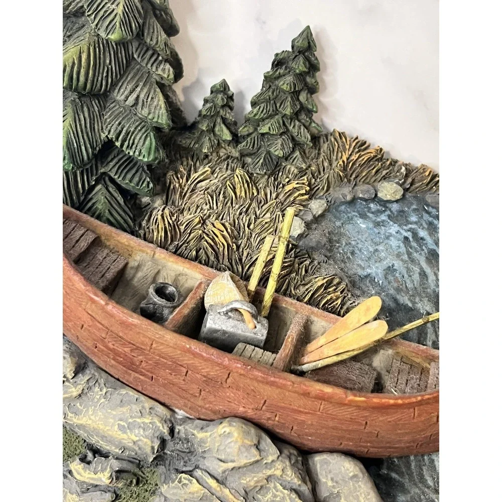 Wall Mount Coat Hanger W/ Detailed Fishing Outdoor Scene Lake House Cabin Decor